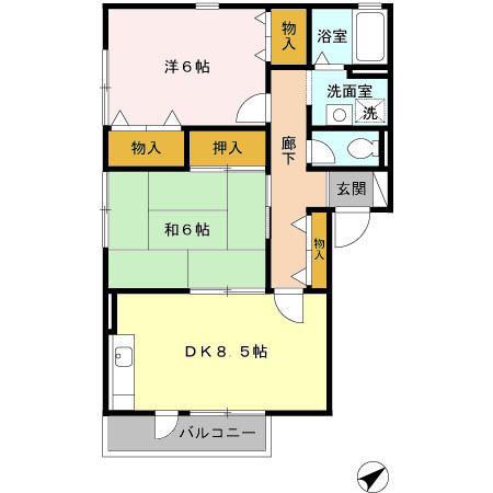 ラ・メール日吉 A棟(3DK/2階)の間取り写真