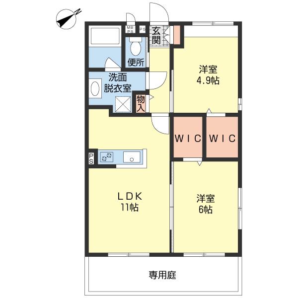 WELLDENCE仙台長町(2LDK/1階)の間取り写真