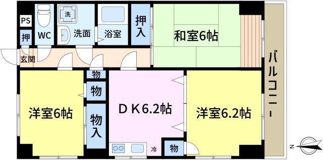 カインドコート(3DK/1階)の間取り写真