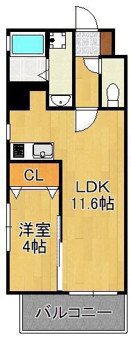ニューアンジュ下曽根(1LDK/7階)の間取り写真