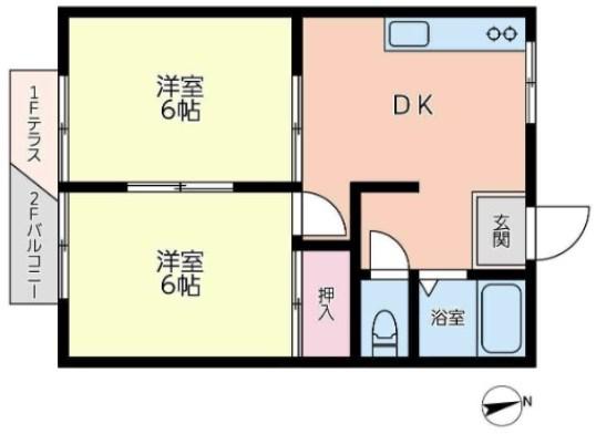 ロイヤルハイツ磯子(2DK/1階)の間取り写真