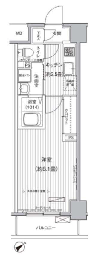 PURE LA(1K/3階)の間取り写真