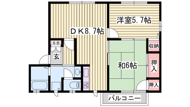 ラヴェール英賀保 B棟(2DK/1階)の間取り写真