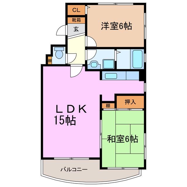 クレスト白鳥(2LDK/3階)の間取り写真