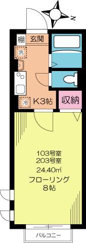 メゾンヴィラージュ(1K/2階)の間取り写真