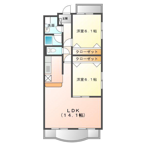 サン・キャッスル岩崎(2LDK/3階)の間取り写真