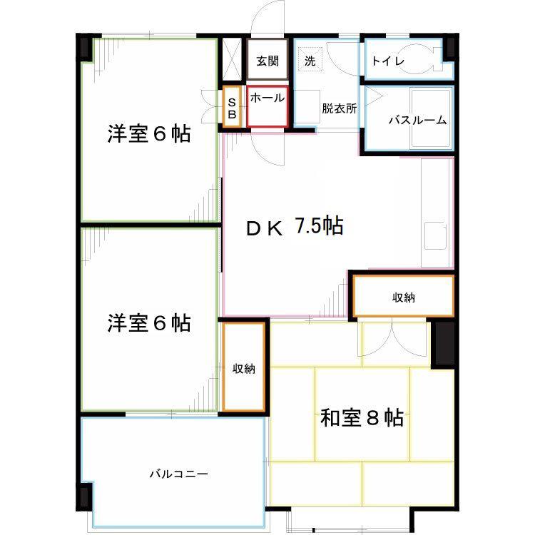 エバーグレース543(3DK/1階)の間取り写真