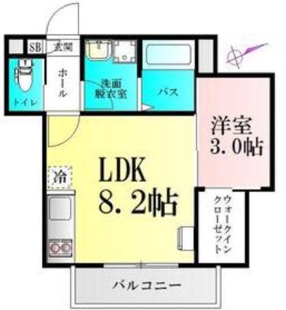 シャイニングパレス宮城野原(1LDK/1階)の間取り写真