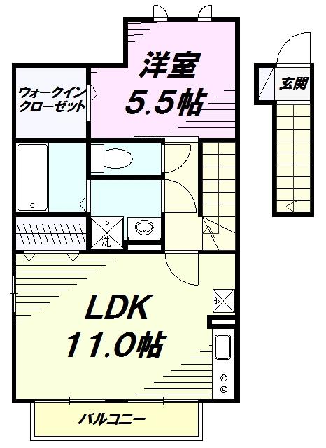 UNE CACHETTE(1LDK/2階)の間取り写真