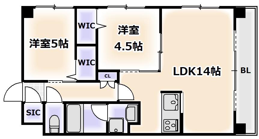 スプランディッド天王寺サウス(2LDK/5階)の間取り写真