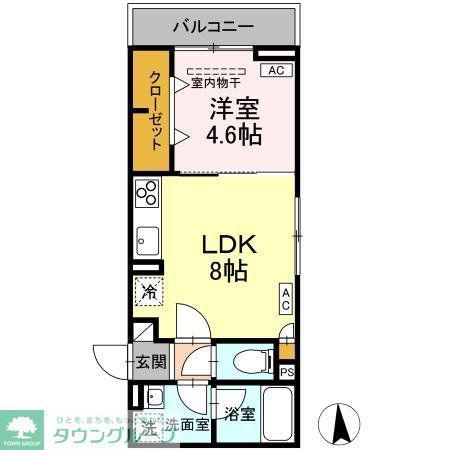 D-ROOM寺町(1LDK/3階)の間取り写真