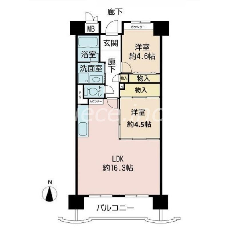 グレイスコート上本町(2LDK/9階)の間取り写真