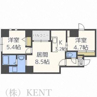 東十字街マンション(2LDK/3階)の間取り写真