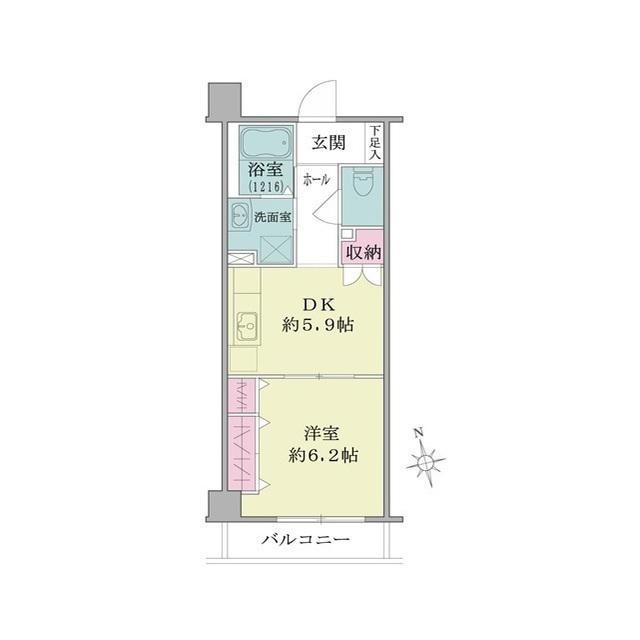 ボヌール緑園(1DK/2階)の間取り写真