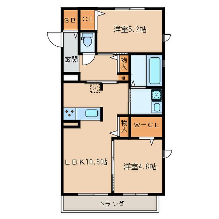 CHIME境川(2LDK/2階)の間取り写真