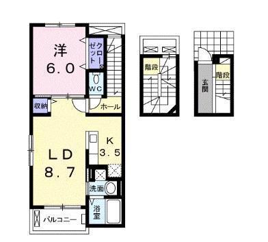ライトスプリングB(1LDK/3階)の間取り写真