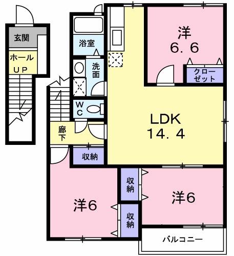 サニーガーデンB棟(3LDK/2階)の間取り写真