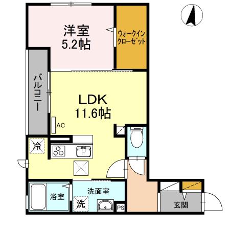 ツインテラスX(1LDK/1階)の間取り写真