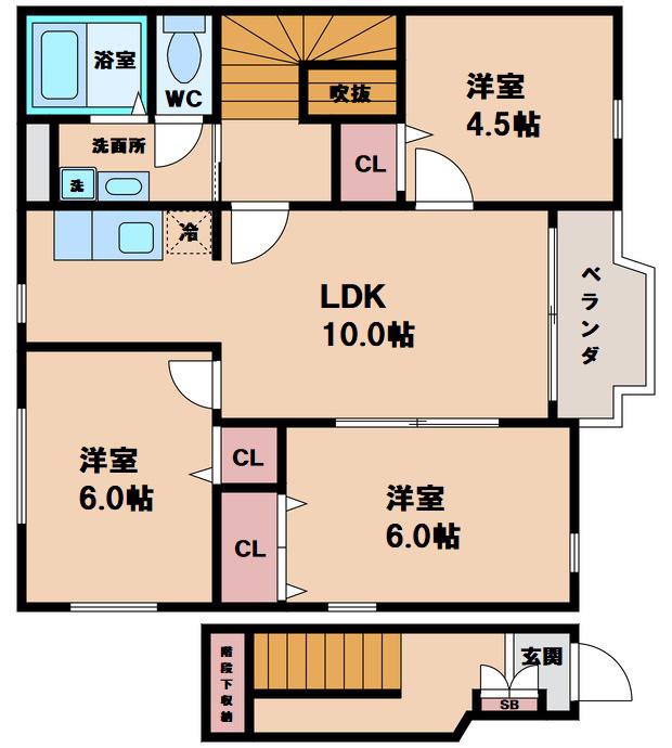 シュクセ・ベージョB棟(3LDK/1階)の間取り写真