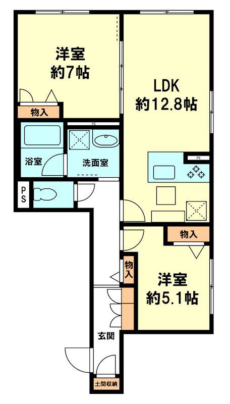 ＪＲ東海道本線 南草津駅 徒歩6分 2階建 築5年(2LDK/1階)の間取り写真