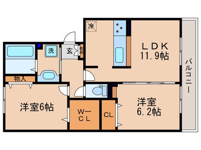 ベルジュオッツ(2LDK/2階)の間取り写真