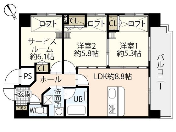 グランドポレストーネ大手町弐番館(2SLDK/9階)の間取り写真
