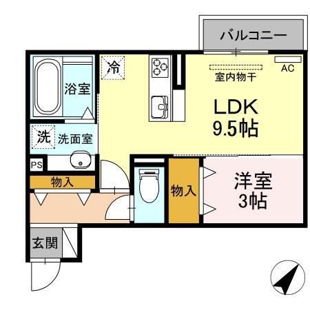 ヴィダ フェリィス三番館(1LDK/2階)の間取り写真