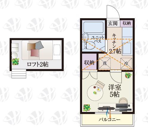 BCASAさいたま七里RE-BORN(1K/2階)の間取り写真