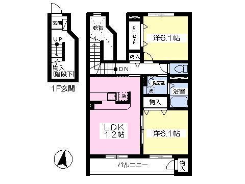 アイリス鴻の池B(2LDK/2階)の間取り写真