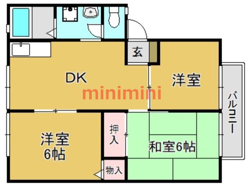 サンビレッヂ新和B棟(3DK/1階)の間取り写真