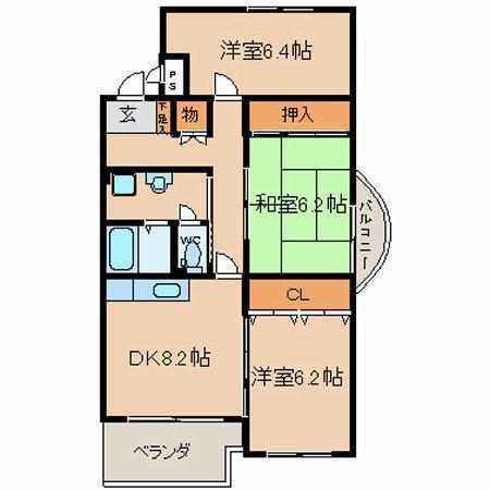 サンハイツ石田(3DK/2階)の間取り写真