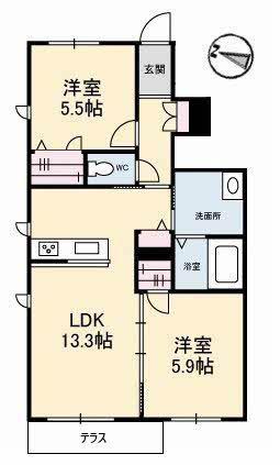 ぷらんどーる(2LDK/1階)の間取り写真