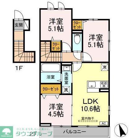 エクラン ウルー湘南N(3LDK/2階)の間取り写真