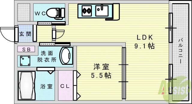 アーバンフラッツ西中島(1LDK/5階)の間取り写真