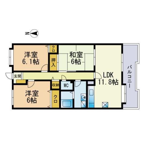 サイトヴィラ姪浜(3LDK/5階)の間取り写真