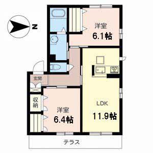 ベルフレージュ(2LDK/1階)の間取り写真