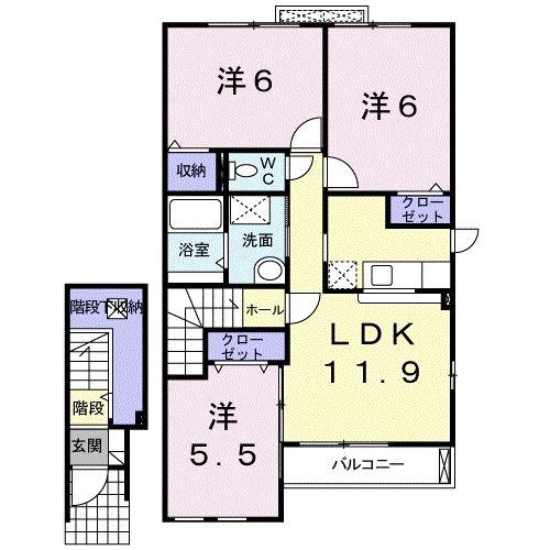 シーダー天王A(3LDK/2階)の間取り写真
