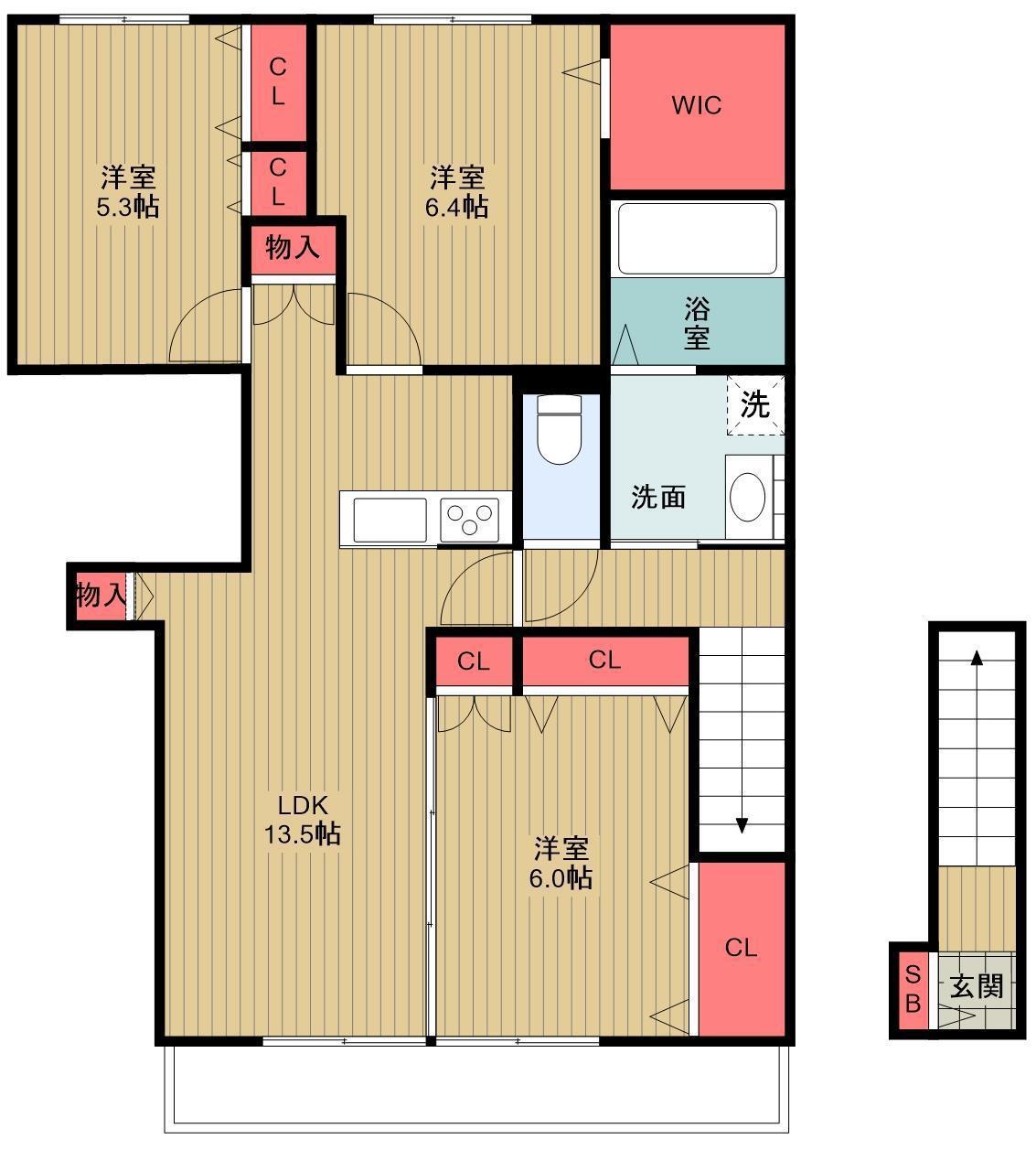 CASA BIANCA西船橋 C棟(3LDK/2階)の間取り写真