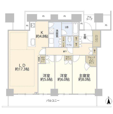 ザ・熊本タワー(3LDK/18階)の間取り写真