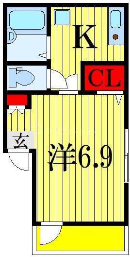 MELDIA宮本B(1K/1階)の間取り写真