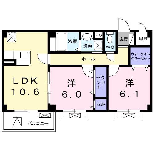 ヴィオラM(2LDK/3階)の間取り写真
