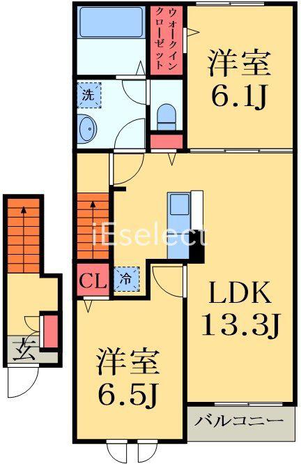 クレインヒルII(2LDK/2階)の間取り写真