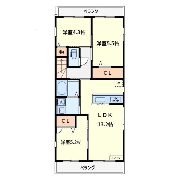 スプランドゥ―ル富浜(3LDK/2階)の間取り写真