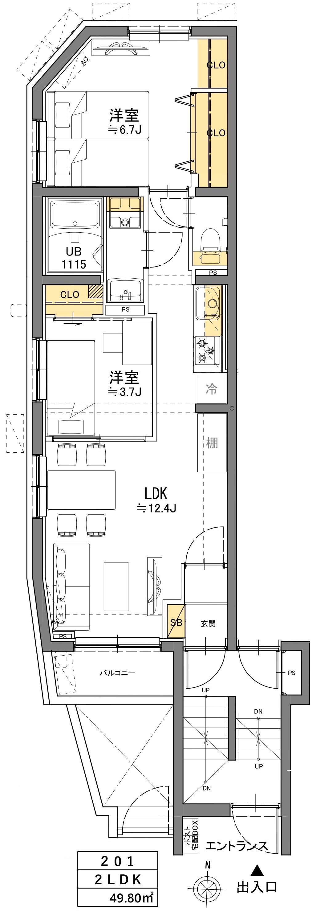 タスキリシェス新中野(2LDK/1階)の間取り写真