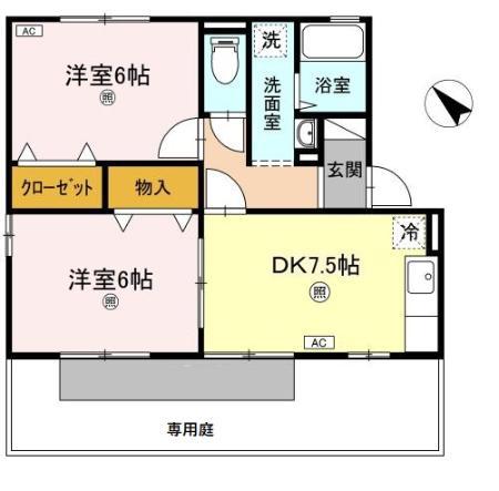プリシェールC棟(2DK/1階)の間取り写真