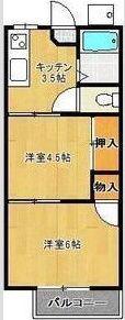 ブルースカイハイツA(2K/1階)の間取り写真