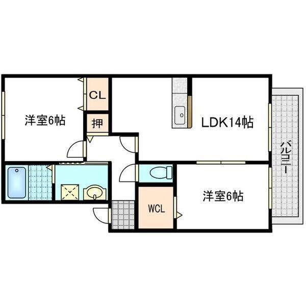 フォレストほうじの木 2F(2LDK/2階)の間取り写真
