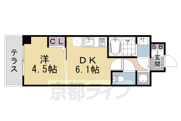 CREST TAPP 京都太秦天神川 DEX II(1DK/1階)の間取り写真