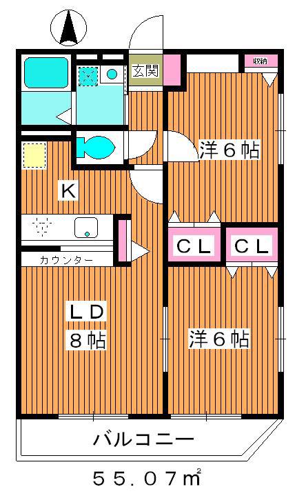 第6スカイプラザ久保中(2LDK/3階)の間取り写真