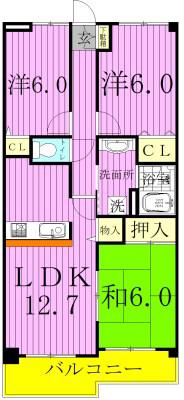 ソレイユ松戸(3LDK/4階)の間取り写真